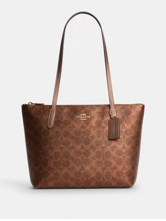 Coach Handbags - 🤎Coach NWT Copper Brown Signature Metallic Fiona Zip Tote with Gold Hardware